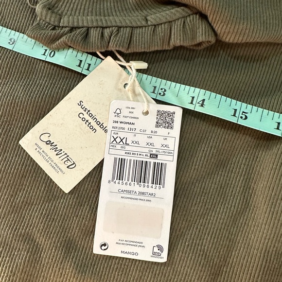 NWT MNG Mango Womens Long Sleeve Green Top w/ Keyhole Button Close Size XXL - Picture 3 of 5